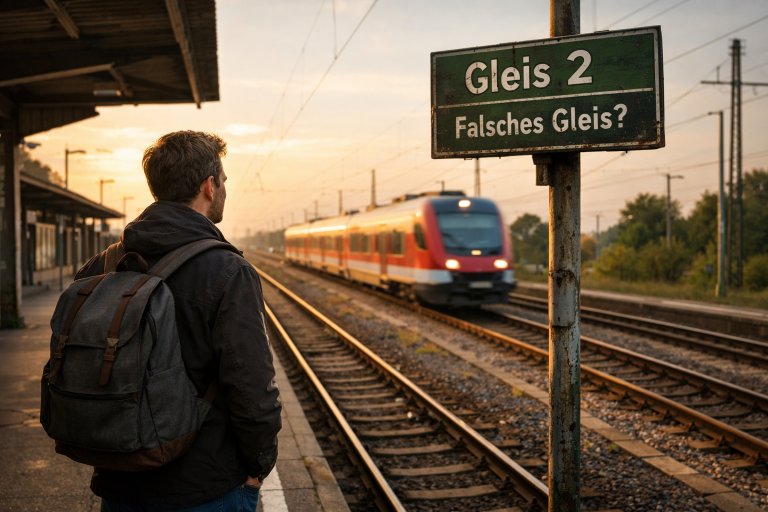 Vielleicht ist der Zug noch gar nicht abgefahren und du stehst nur auf dem falschen Gleis